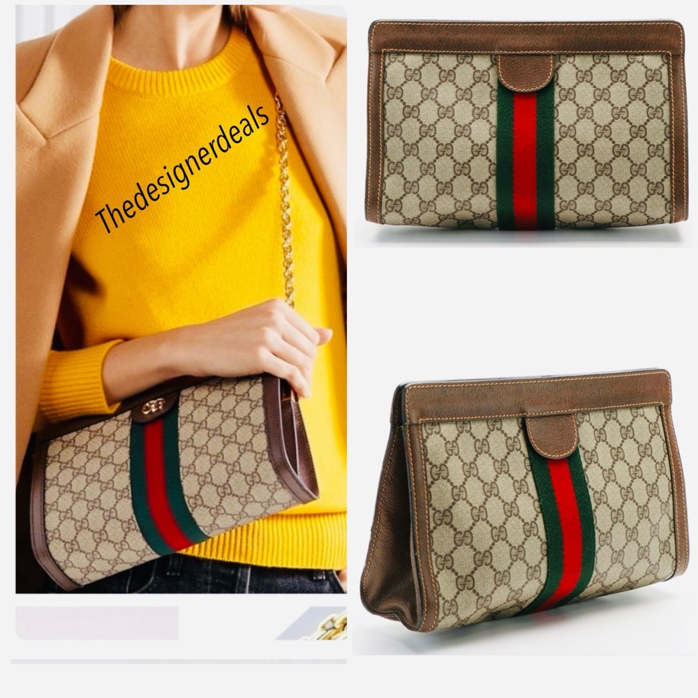 Auth GUCCI Web Sherry Line Clutch Bag GG/converted to Crossbody